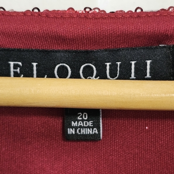 Eloquii cherry burgundy red sequins puff long sleeve v-neck midi wrap dress 20 - Picture 15 of 15